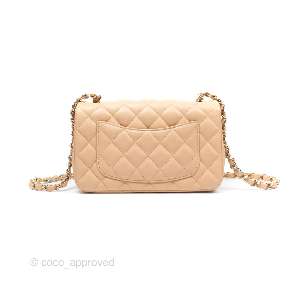 Chanel Quilted Mini Rectangular Beige Lambskin Gold Hardware