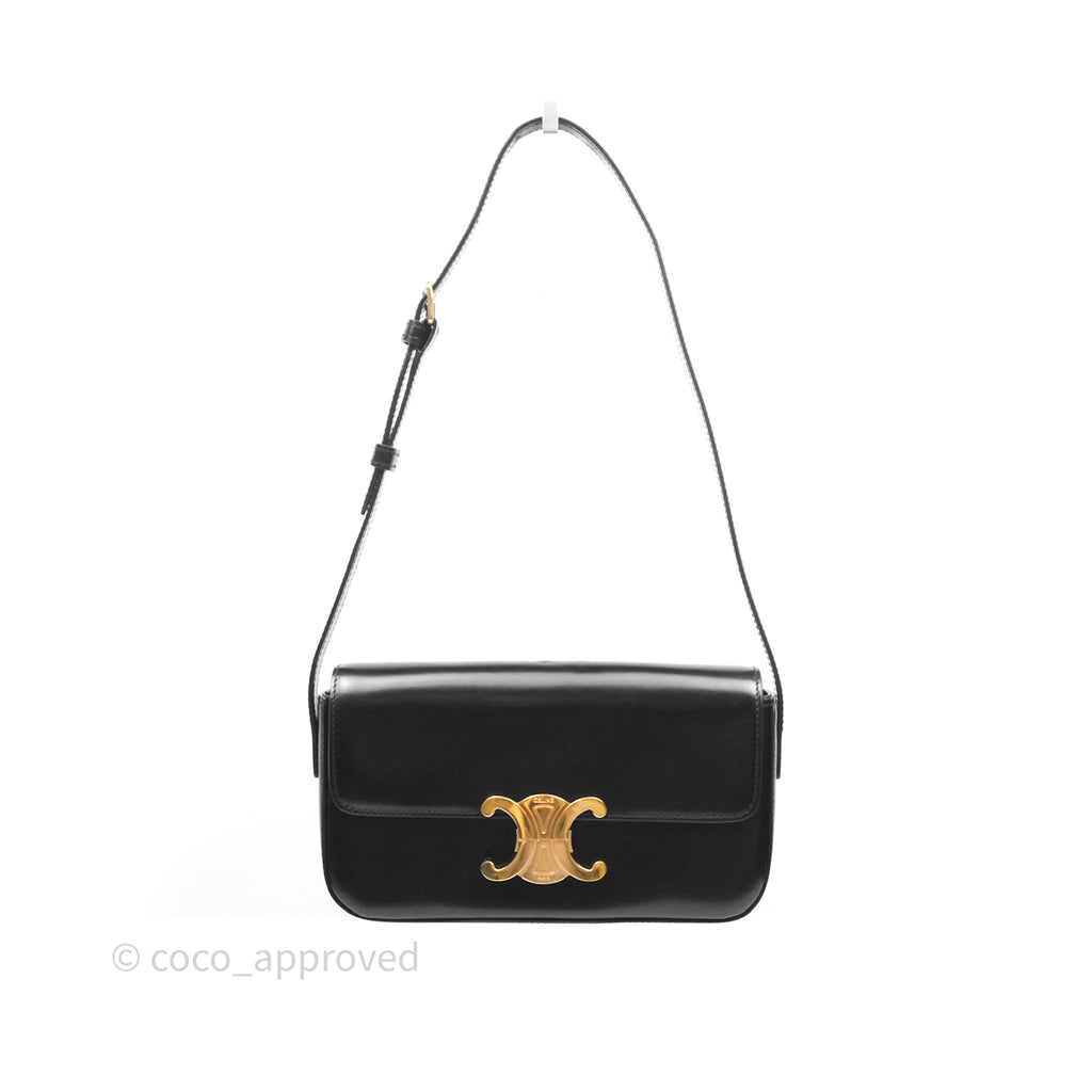 Celine Triomphe Shoulder Bag Black Calfskin