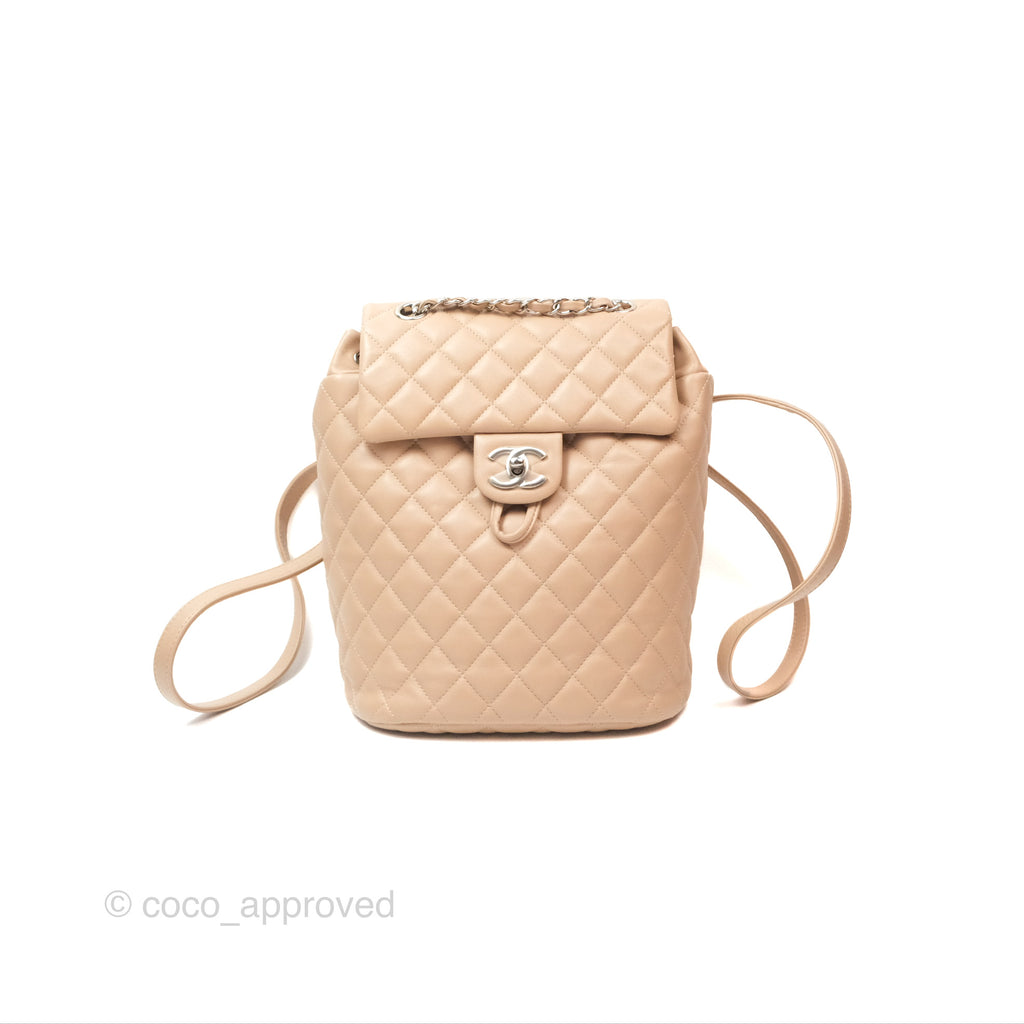 Chanel Quilted Small Urban Spirit Backpack Beige Lambskin Silver Hardware