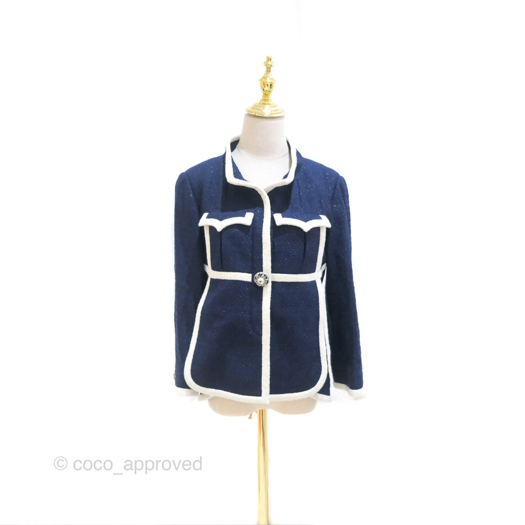 Chanel Jacket Tweed Navy Size 38