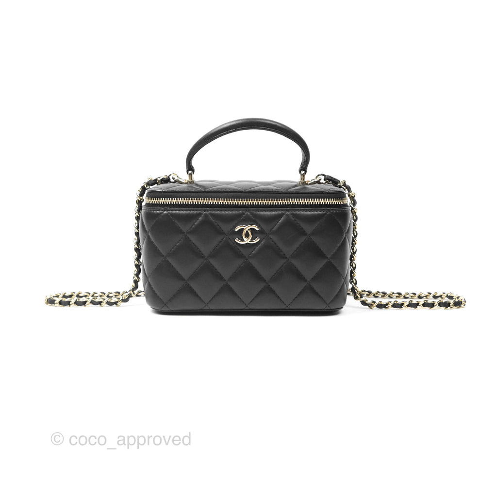 Chanel Vanity Rectangular Top Handle Black Lambskin Gold Hardware