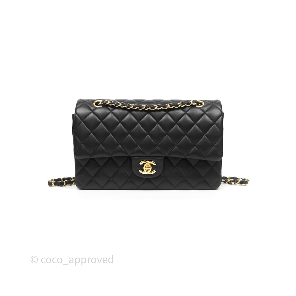 Chanel Classic M/L Medium Flap Quilted Black Lambskin Gold Hardware