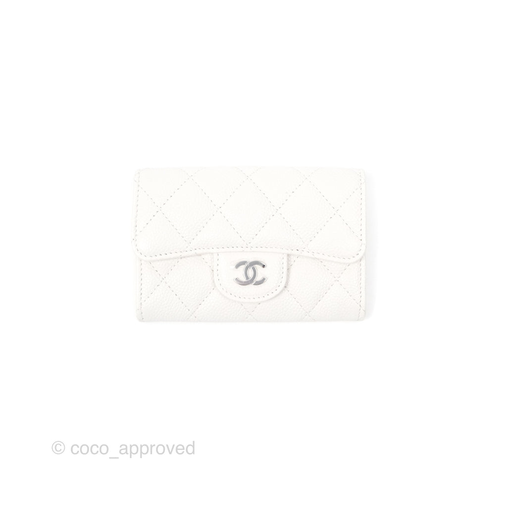 Chanel Quilted Flap Card Holder White Caviar Silver Hardware