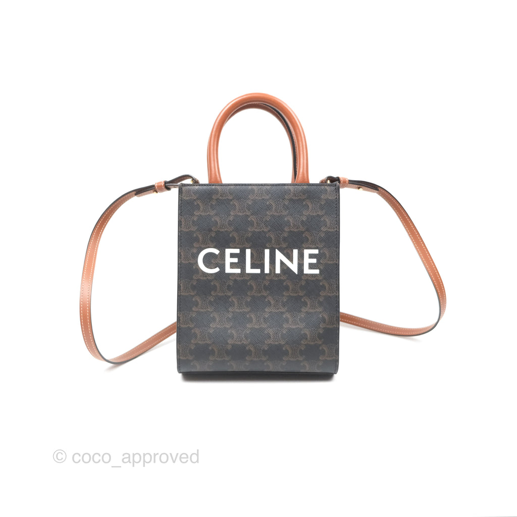 Celine Mini Vertical Cabas Bag Triomphe Canvas Tan