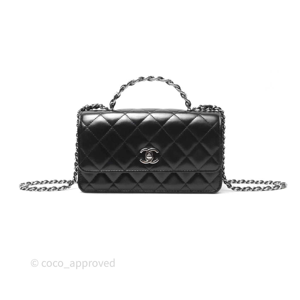 Chanel Mini Crystal Top Handle Wallet On Chain WOC Black Calfskin Gun Metal Hardware 23K