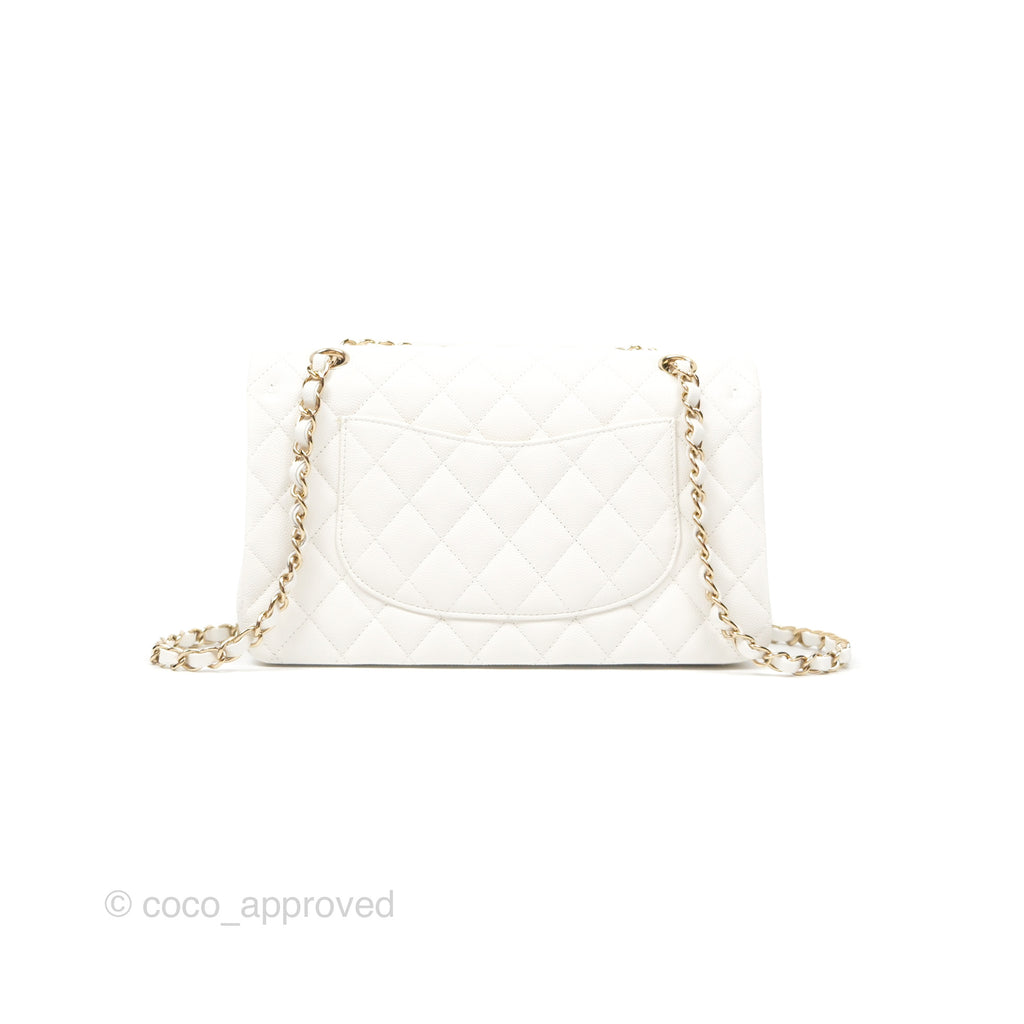 Chanel Classic M/L Medium Flap Quilted White Caviar Gold Hardware