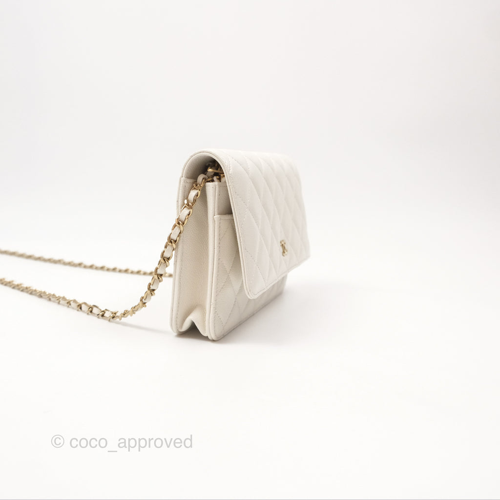 Chanel Quilted Classic Wallet on Chain WOC White Caviar Gold Hardware