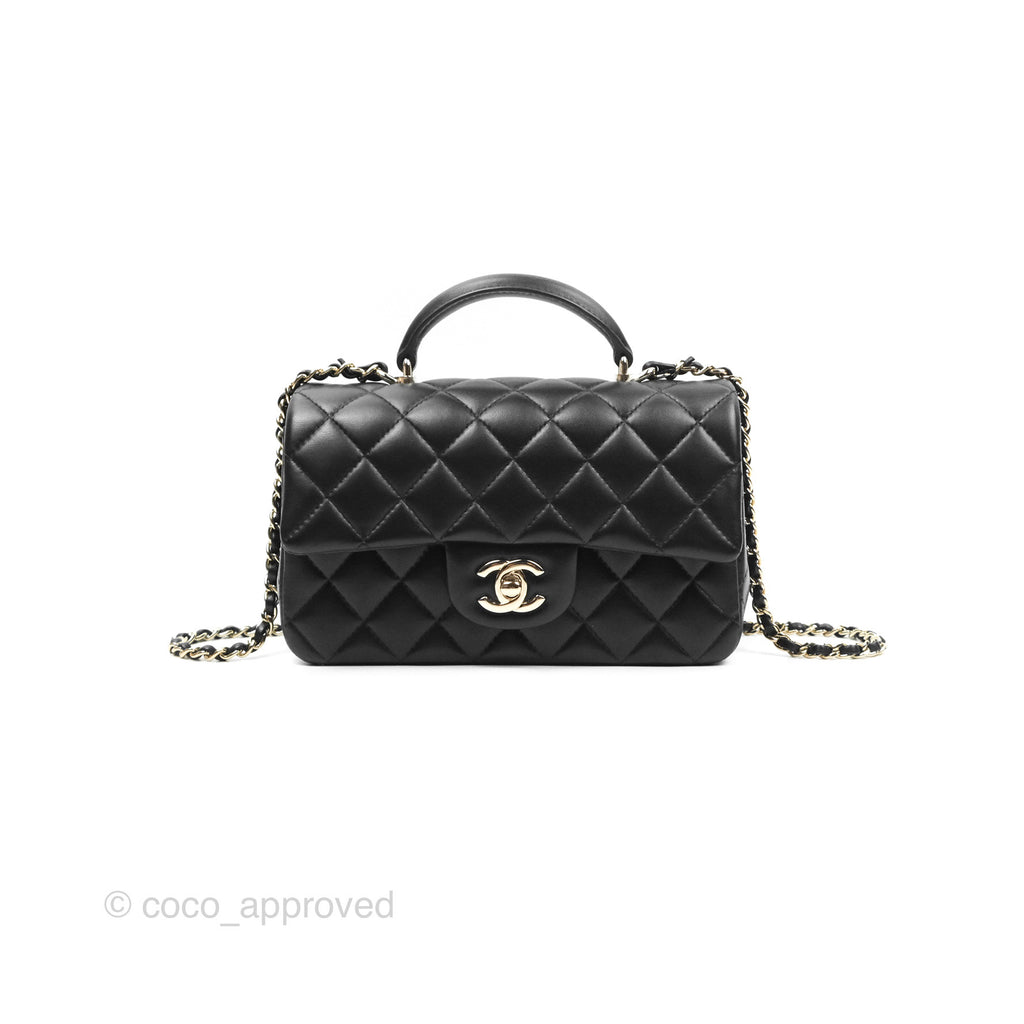 Chanel Top Handle Mini Rectangular Flap Bag Black Lambskin Gold Hardware