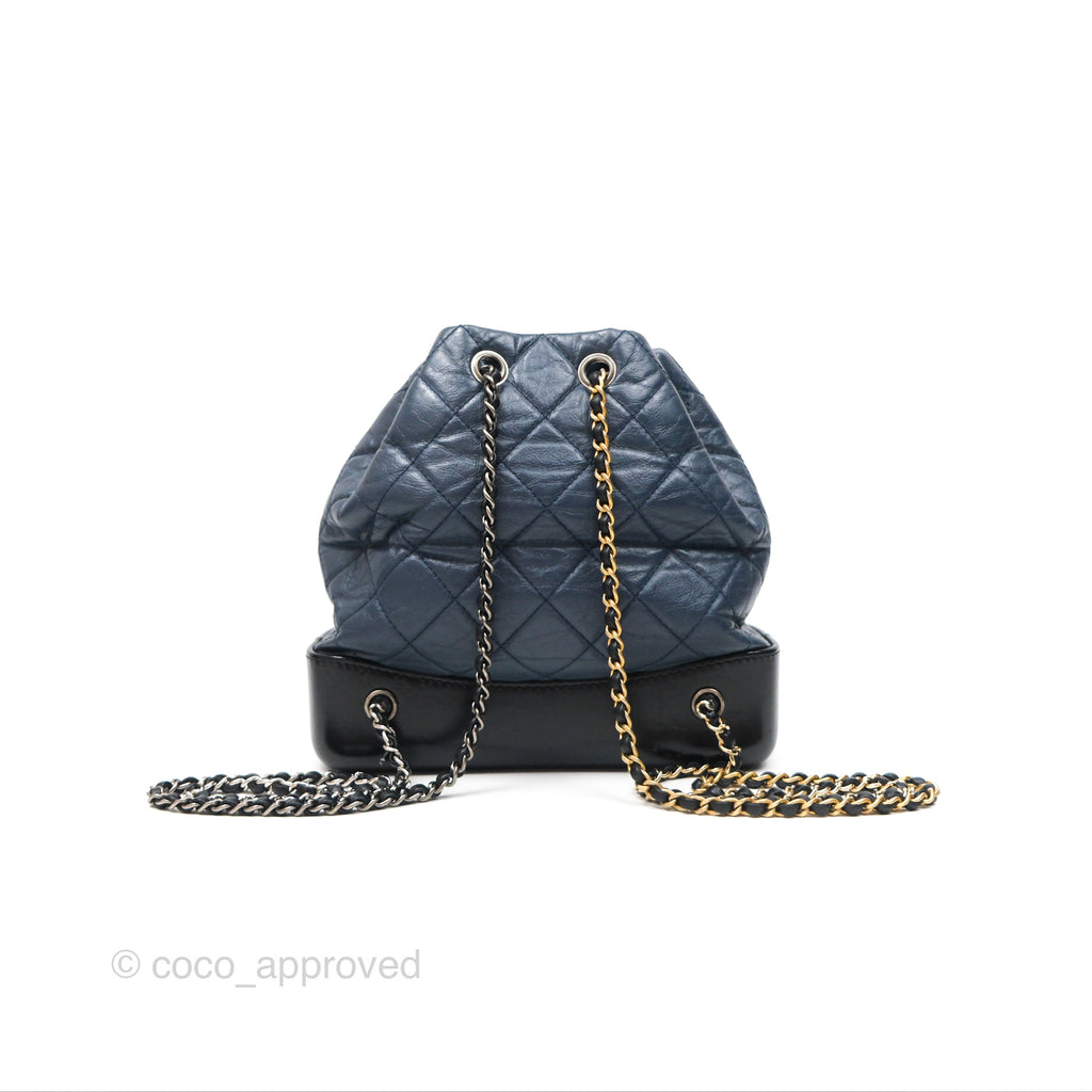 Chanel Small Gabrielle Backpack Navy Black Aged Calfskin