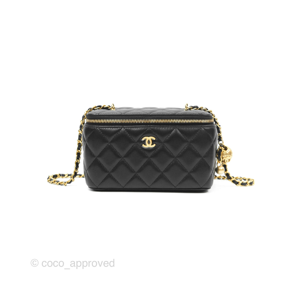 Chanel Pearl Crush Vanity With Chain Black Lambskin Aged Gold Hardware