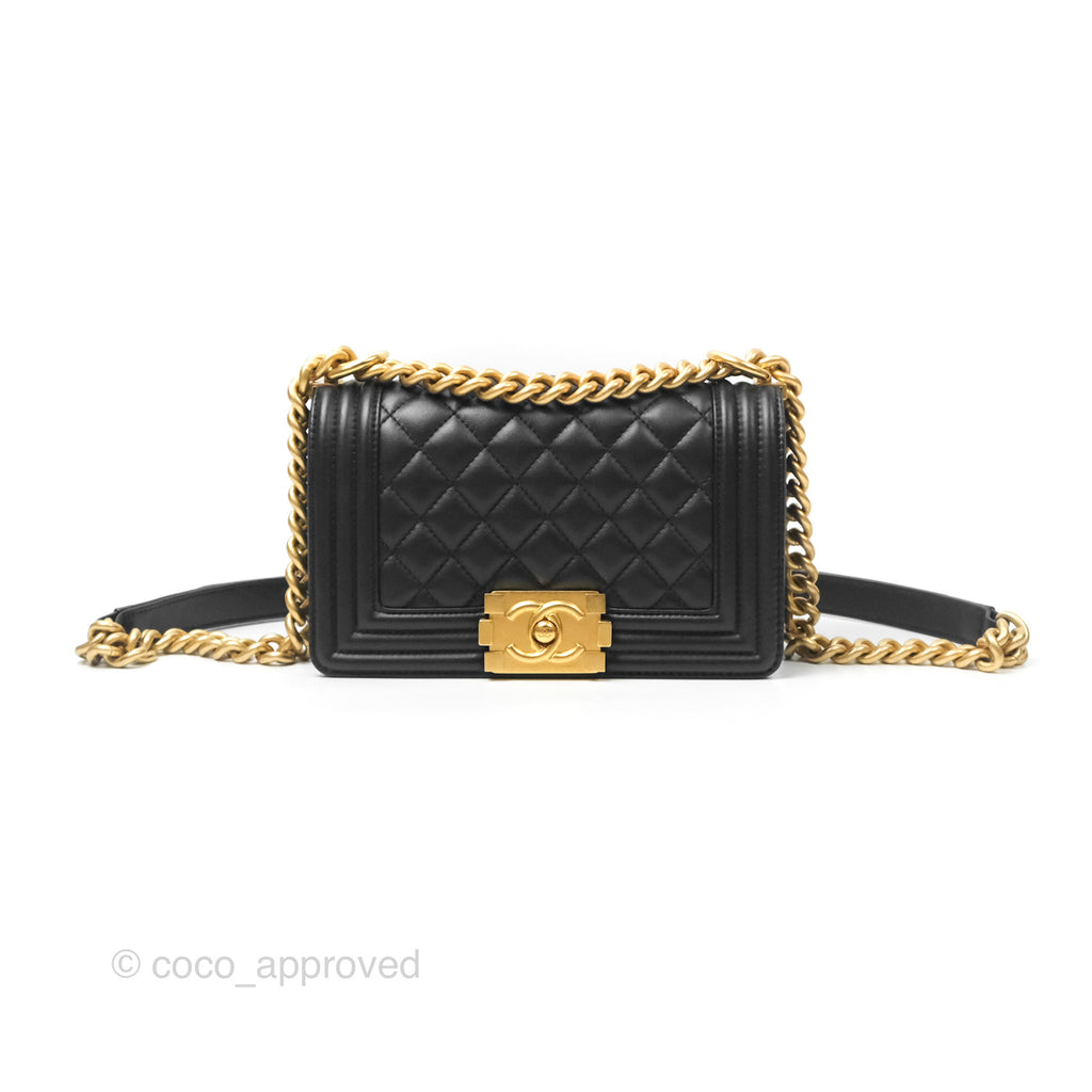 Chanel Small Boy Quilted Black Calfskin Aged Gold Hardware