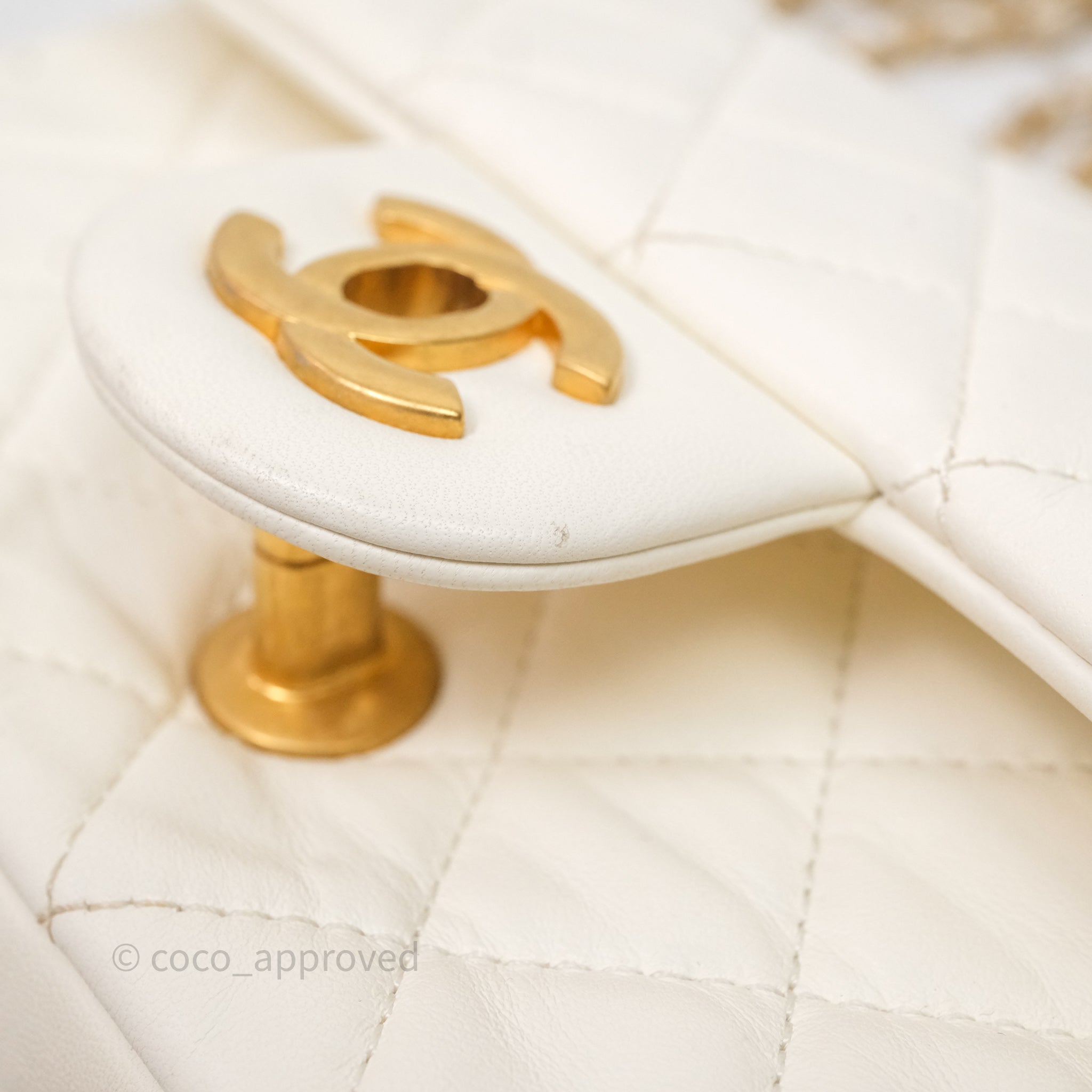 Chanel Mini Rectangular Pearl Crush White Lambskin Aged Gold