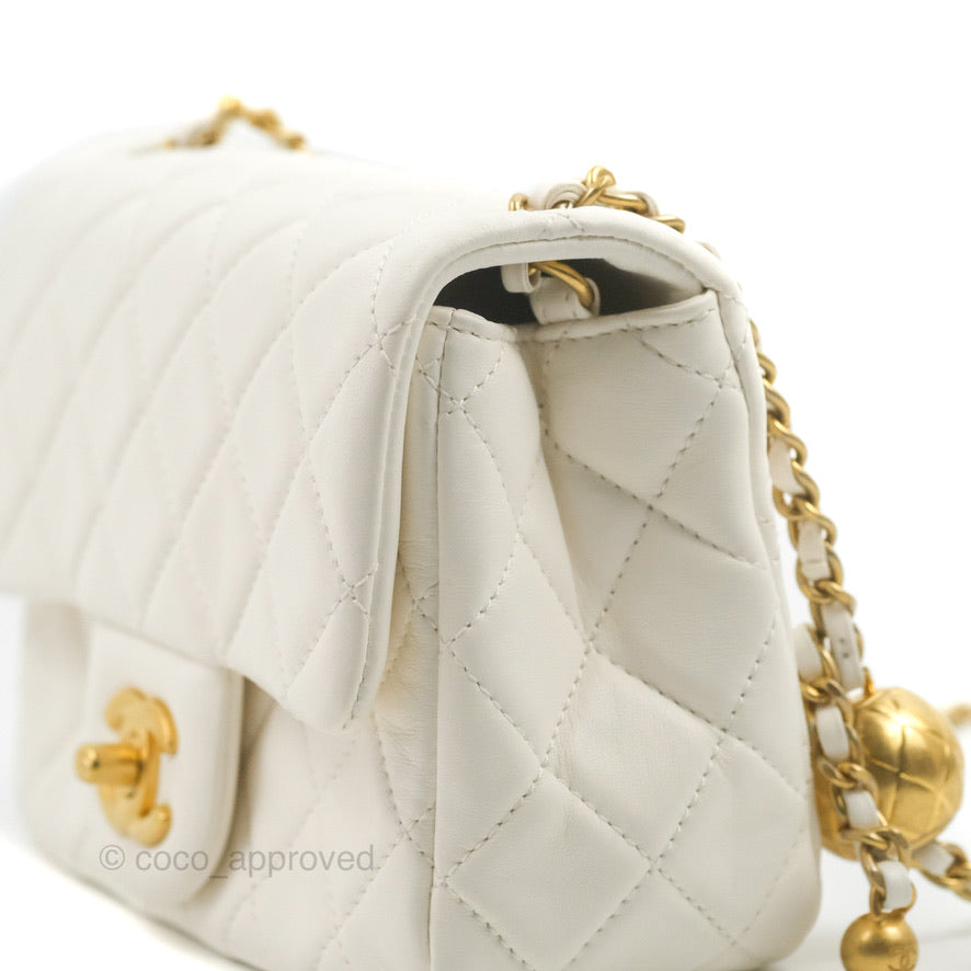 Chanel Mini Square Pearl Crush Quilted White Lambskin Aged Gold Hardwa – Coco  Approved Studio