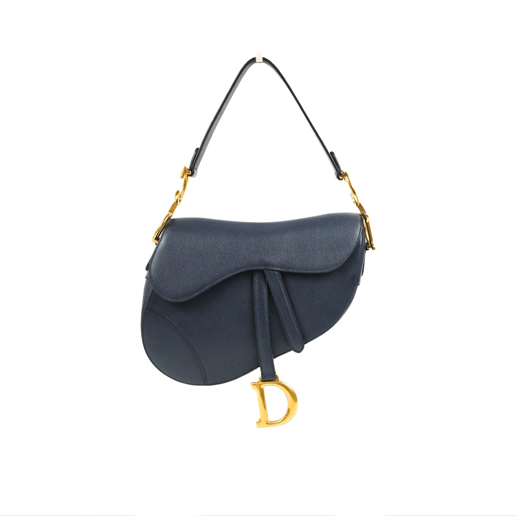 Christian Dior Saddle Bag Navy Grained Calfskin Gold Hardware