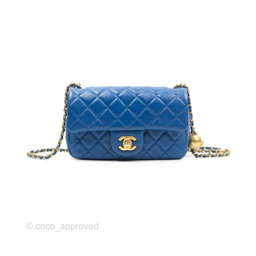 Chanel Pearl Crush Mini Rectangular Blue Lambskin Aged Gold Hardware