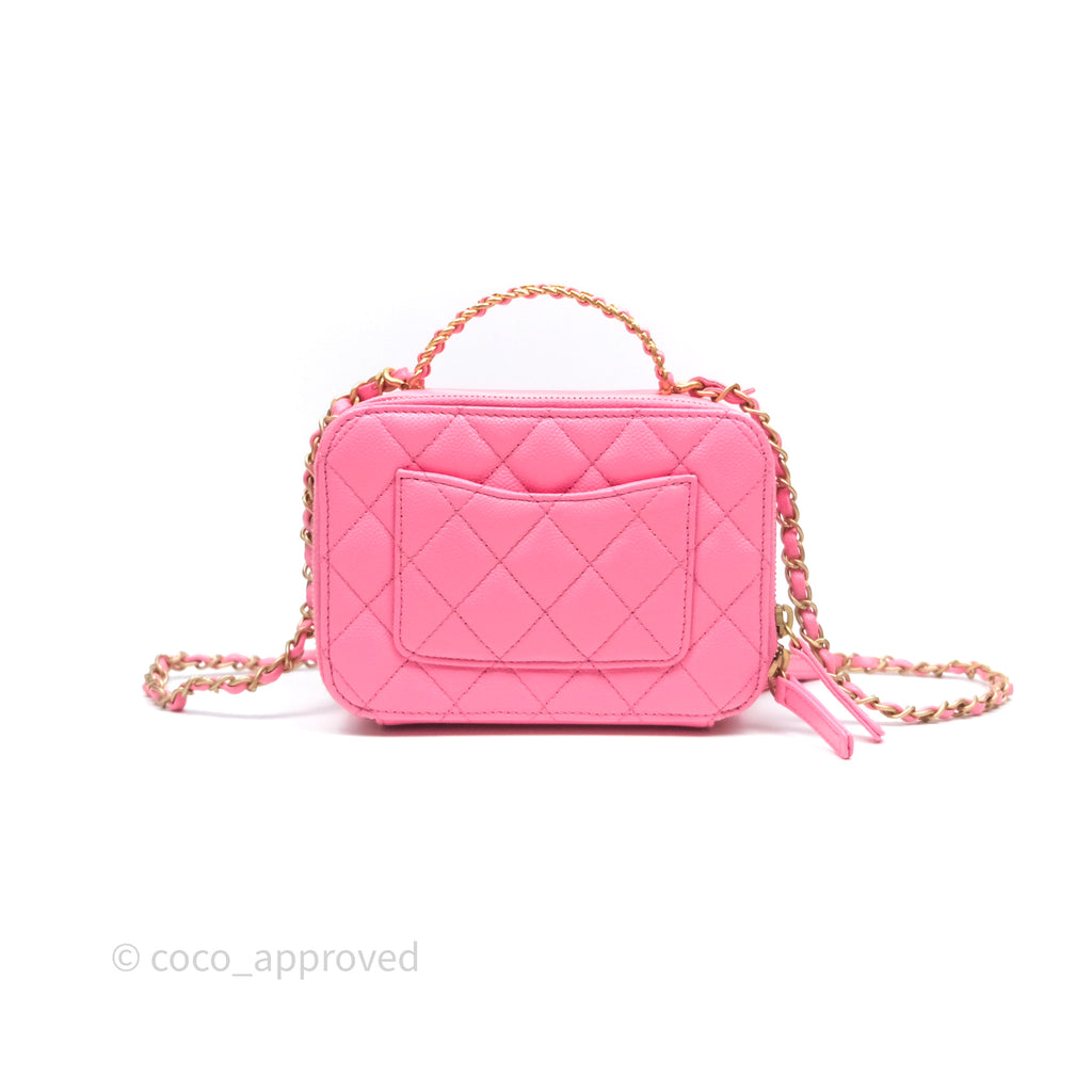 Chanel Quilted Pick Me Up Small Vanity Case Hot Pink Caviar Aged Gold Hardware