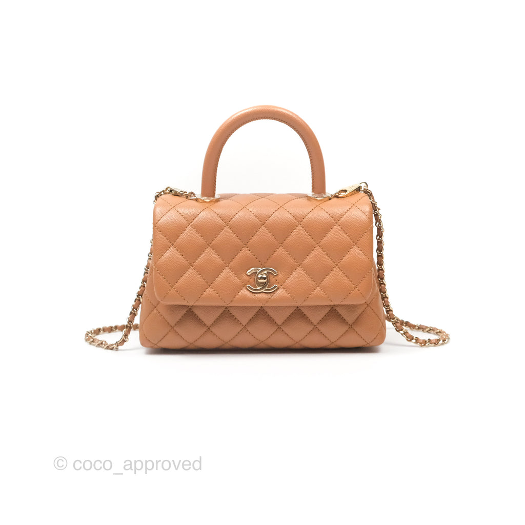 Chanel Small Coco Handle Quilted Dark Beige Caviar Gold Hardware