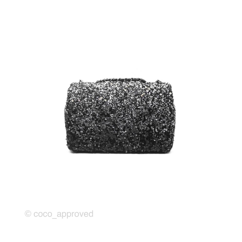 Chanel Flap Bag Sequin Black Silver Hardware 23S