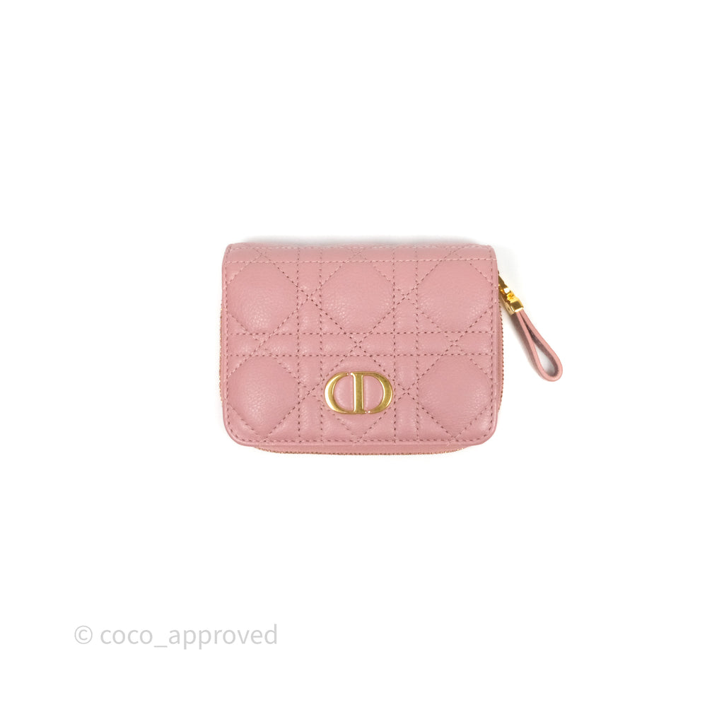 Christian Dior Medium Caro Scarlet Zipped Wallet Pink Cannage Calfskin