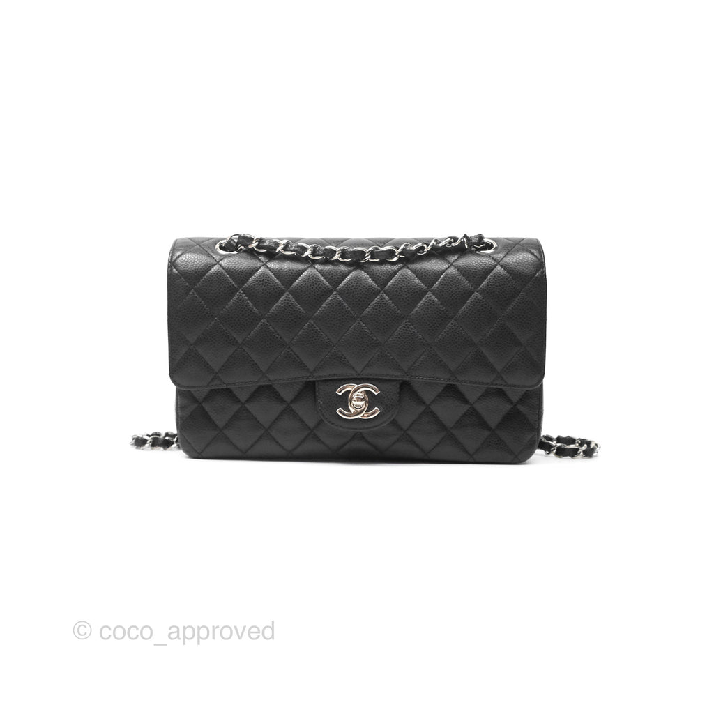 Chanel Classic M/L Medium Flap Quilted Black Caviar Silver Hardware