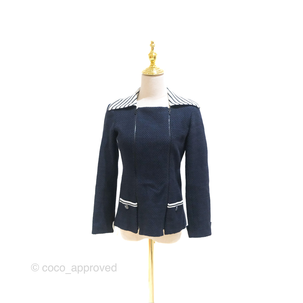 Chanel Double Zip Jacket Tweed Navy