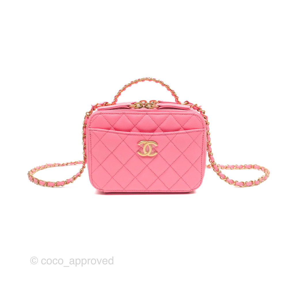 Chanel Caviar Quilted Pick Me Up Small Vanity Case Hot Pink