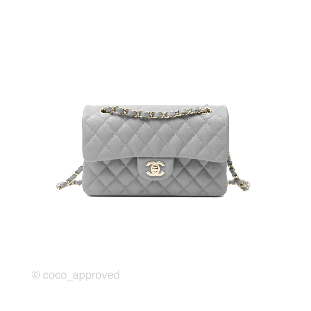 Chanel Small Classic Quilted Flap Grey Caviar Gold Hardware