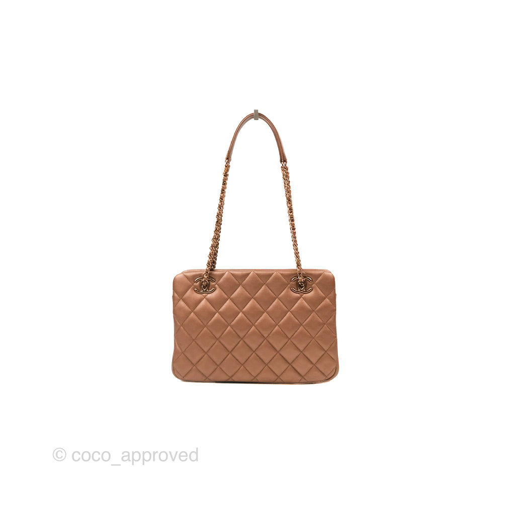 Chanel Quilted Small CC Eyelet Tote Copper Iridescent Goatskin Rose Gold