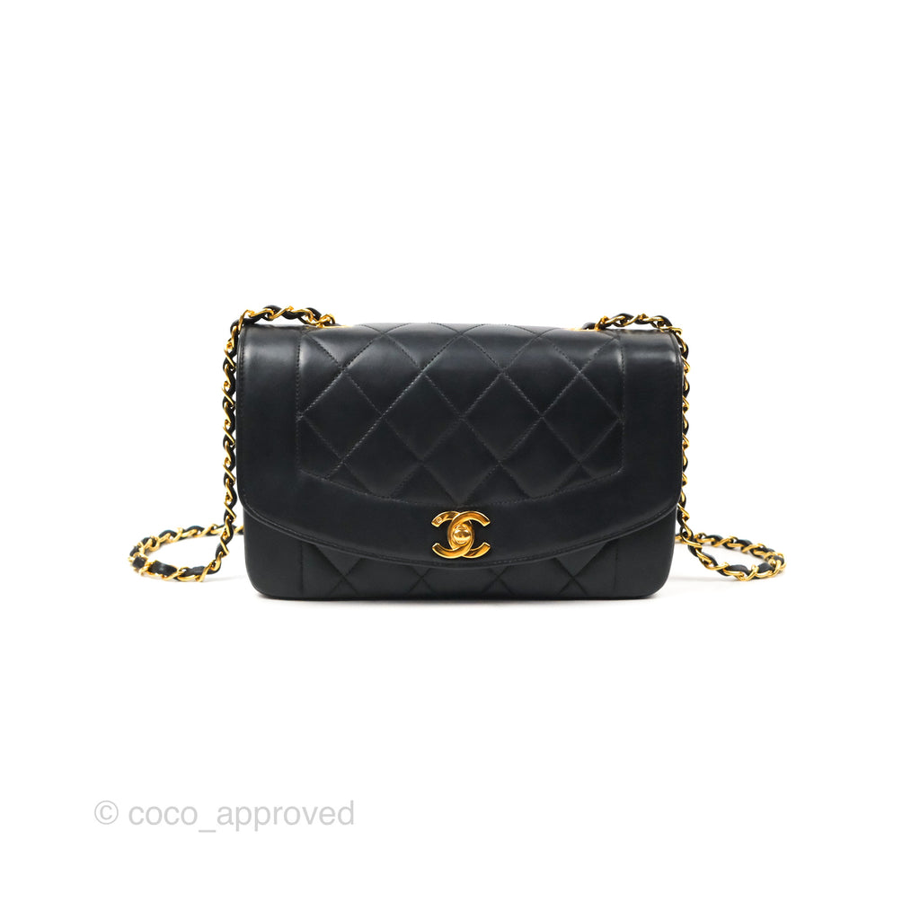 Chanel Vintage Small Quilted Classic Diana Flap Bag Black Lambskin 24K Gold Hardware