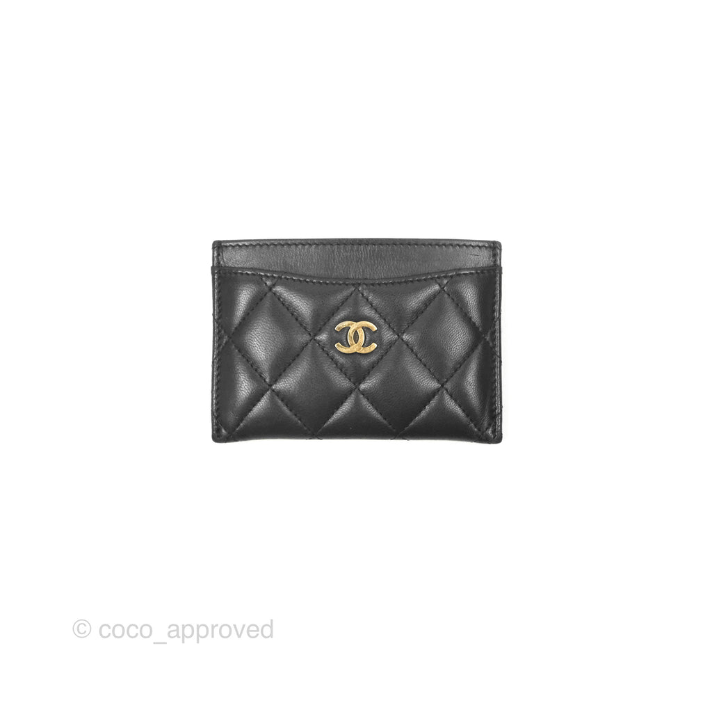 Chanel Classic Flat Card Holder Black Lambskin Gold Hardware