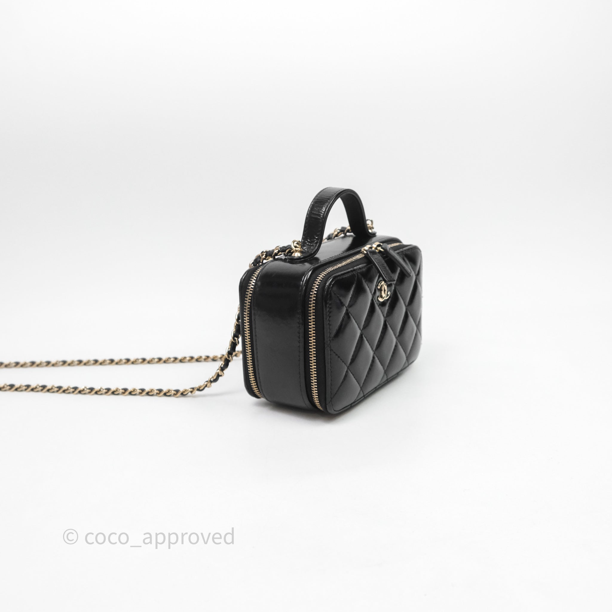 Chanel Small Top Handle Vanity Case Black Shiny Crumpled Calfskin