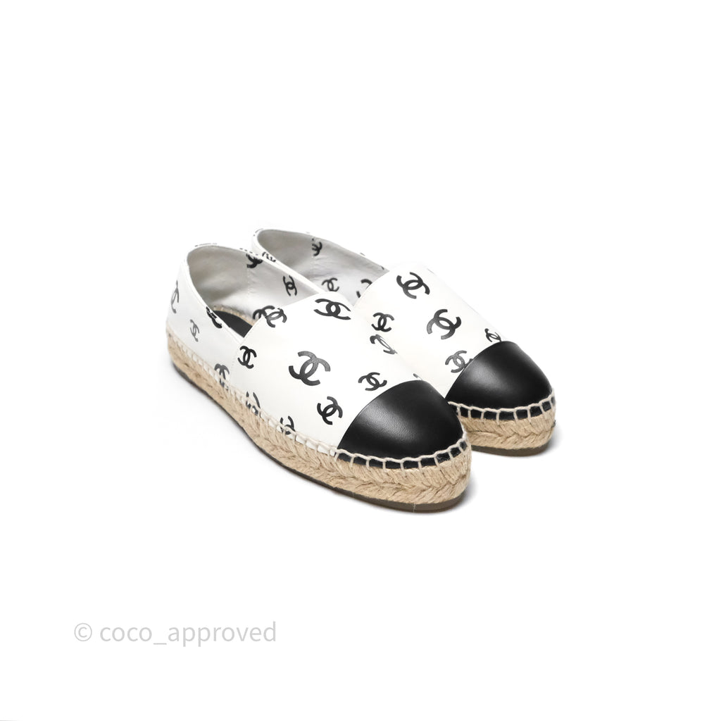 Chanel Printed CC Espadrilles Lambskin White/ Black Size 38