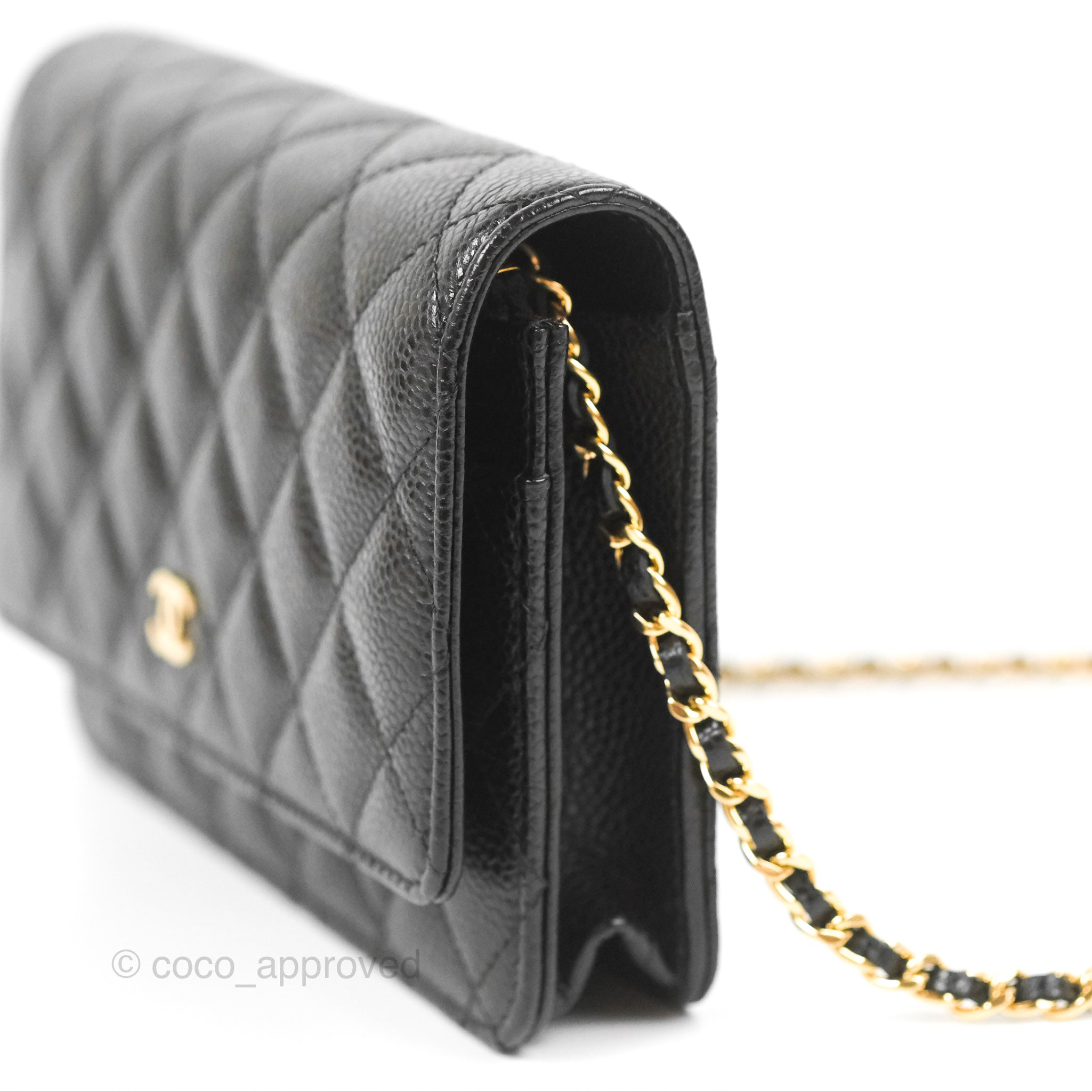 Chanel Black Caviar Leather Quilted Wallet On Chain WOC Crossbody Bag w/  Receipt