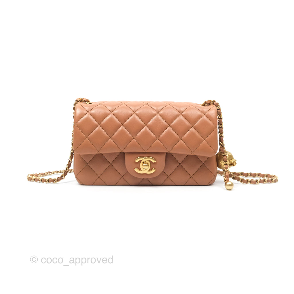 Chanel Mini Rectangular Pearl Crush Caramel Lambskin Aged Gold Hardware