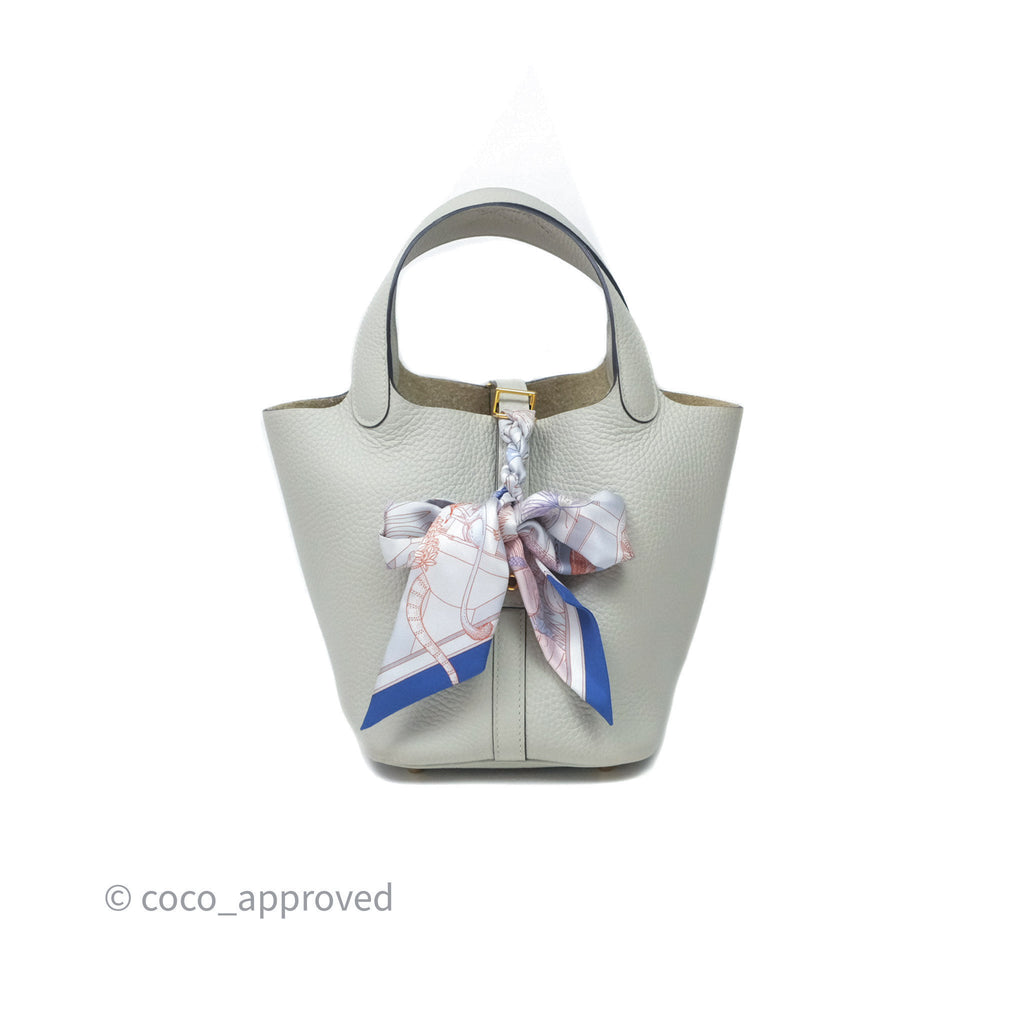 Hermès Picotin Lock 18 Gris Névé 0V Clemence Gold Hardware