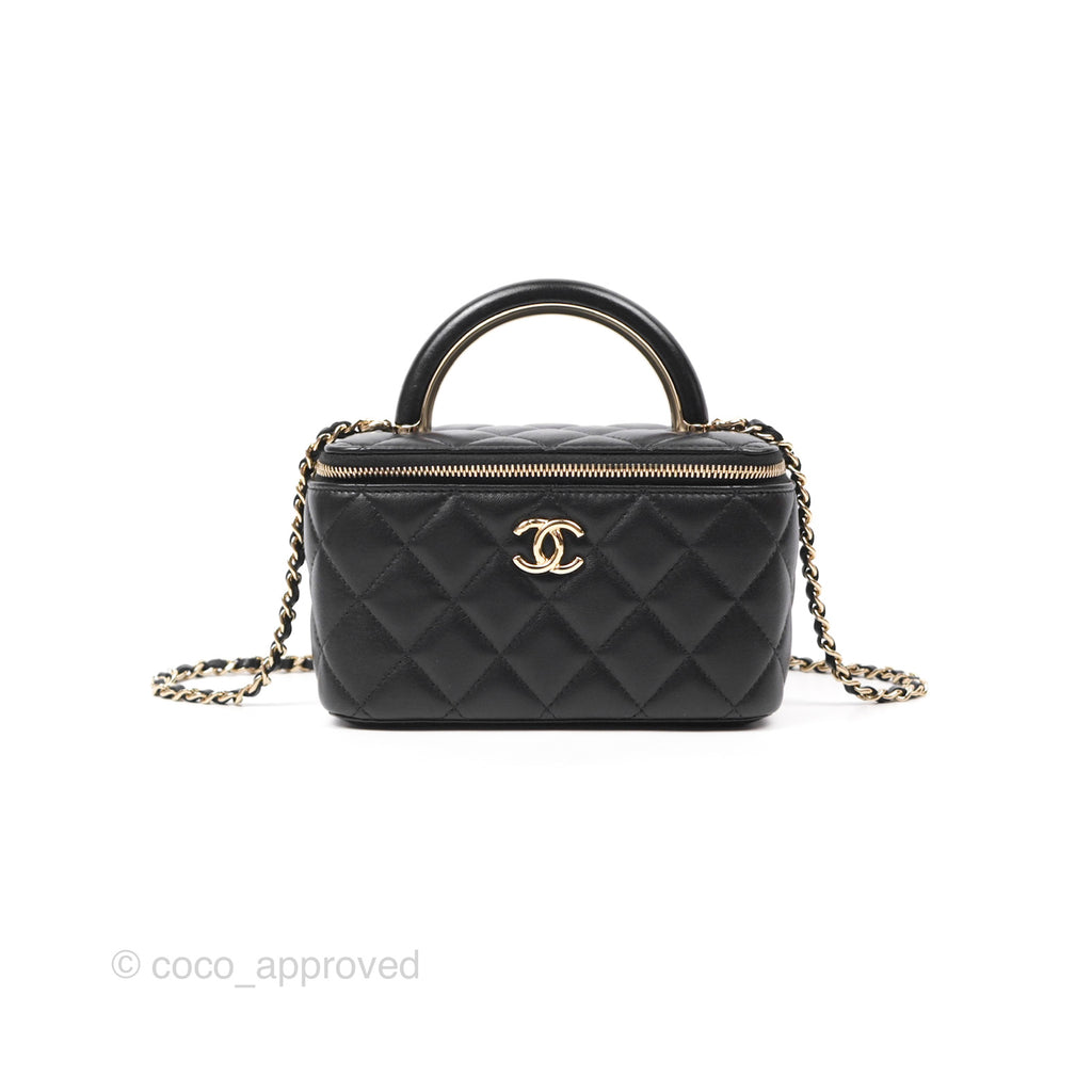 Chanel Top Handle Vanity Rectangular Black Lambskin Gold Hardware