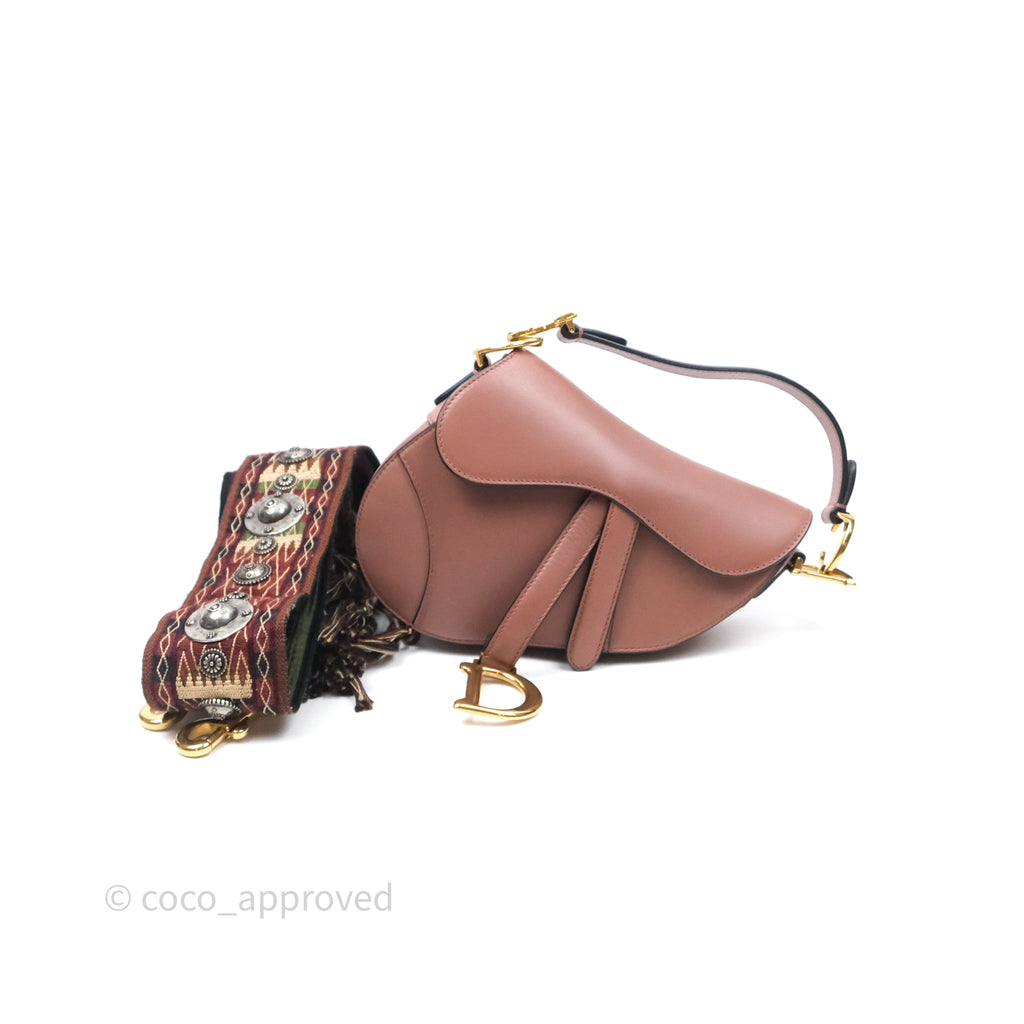 Christian Dior Mini Saddle Bag Rose Taupe Grained Calfskin Gold Hardware