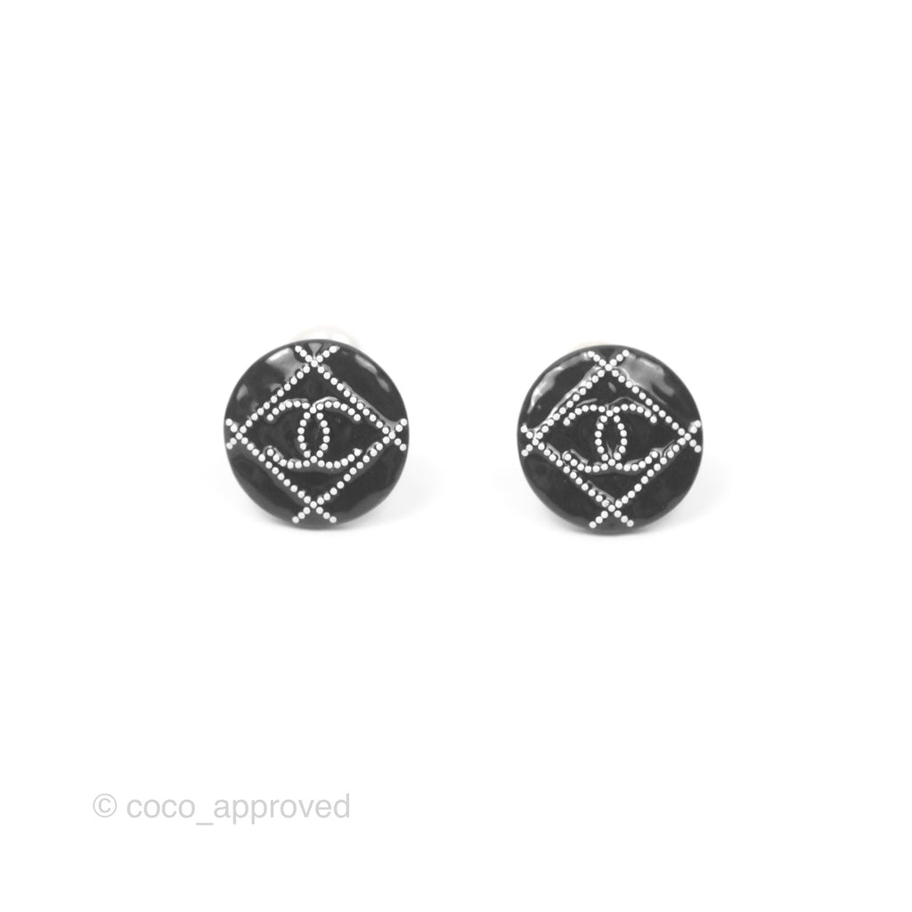 Chanel Round Black CC Earrings 19P