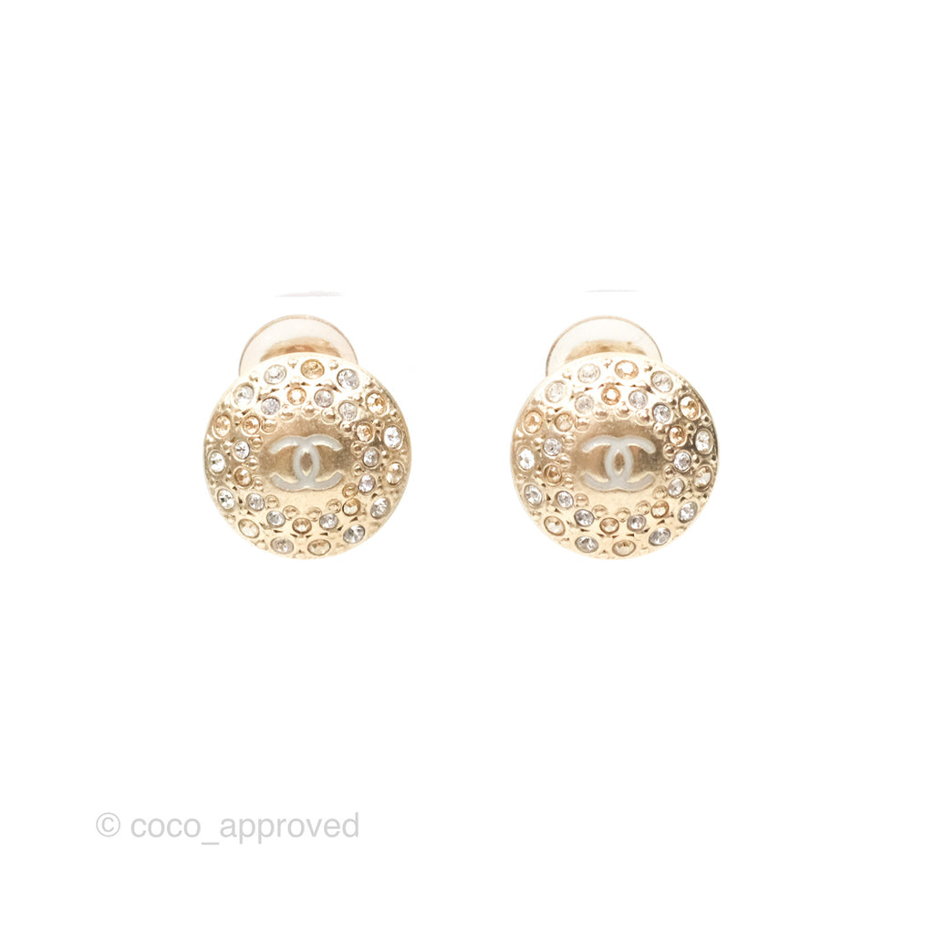 Chanel CC Crystal Round Ear Clips Gold Tone 16B