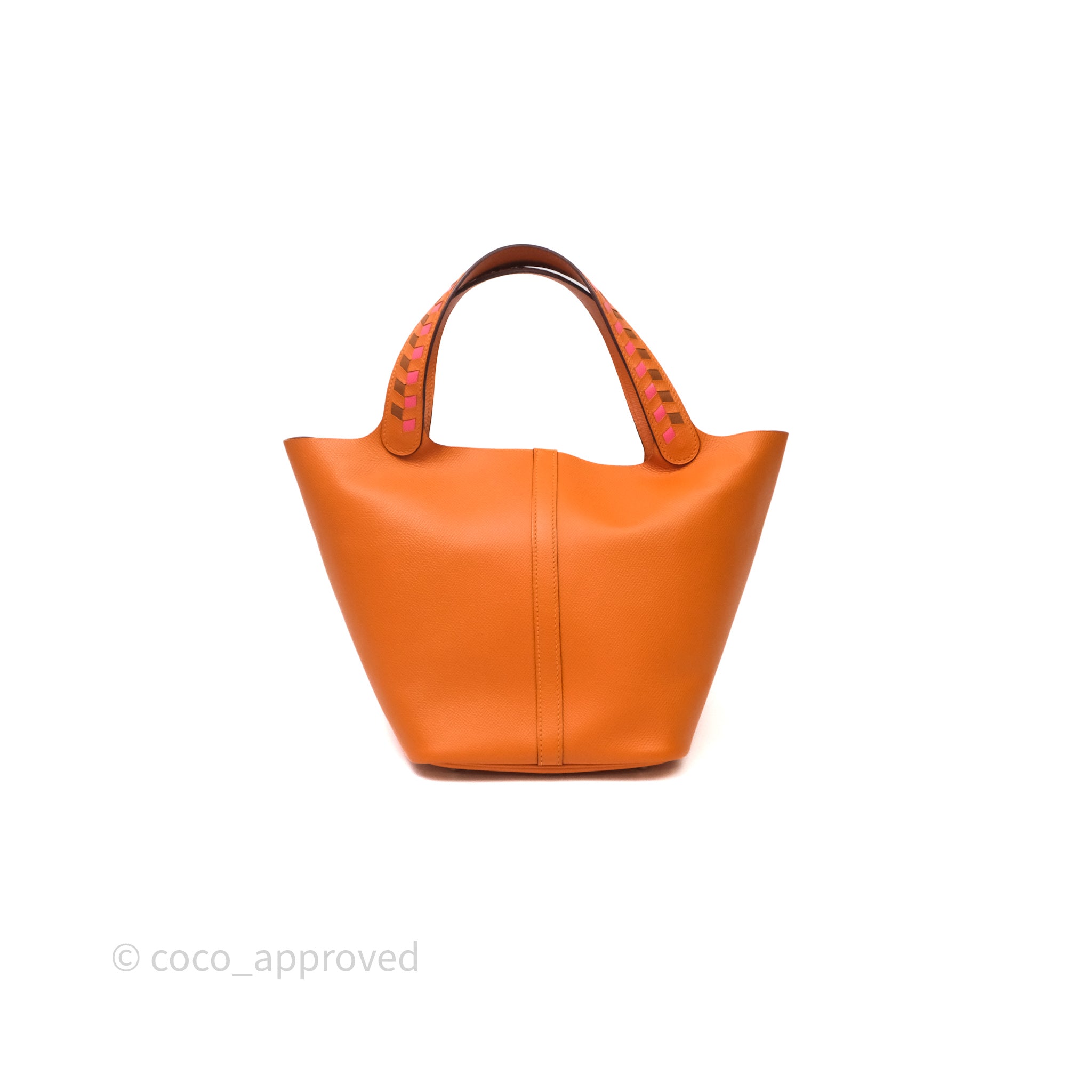 Hermès Tressage De Cuir Picotin Lock 22 Abricot I9/ Rose Azalée 8W
