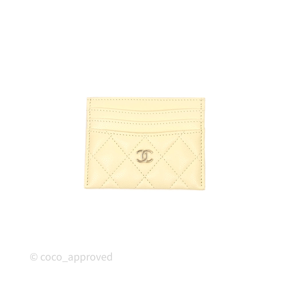 Chanel Quilted Card Holder Yellow Caviar Gold Hardware