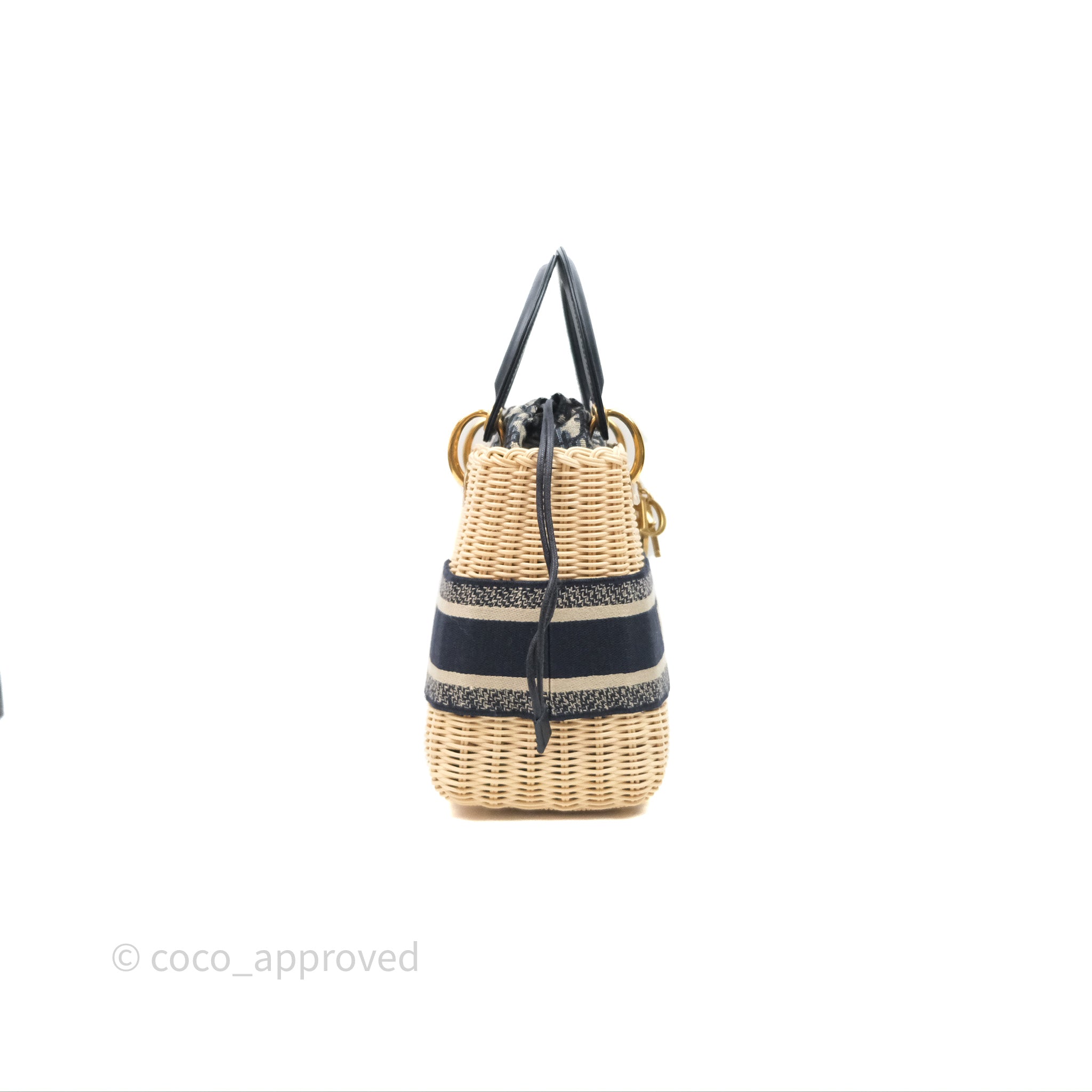 Christian Dior Medium Lady Dior Natural Rattan and Blue Dior