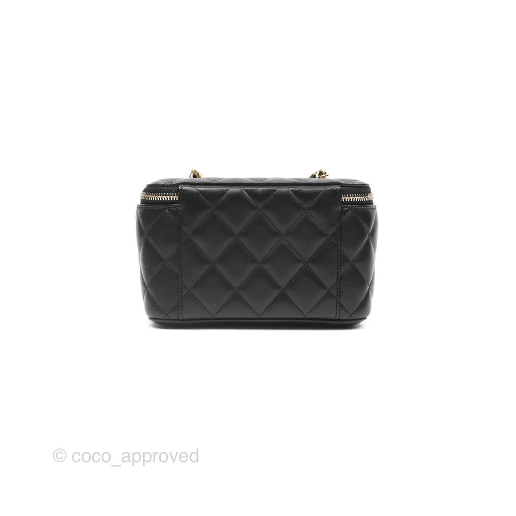 Chanel Pearl Crush Vanity With Chain Black Lambskin Aged Gold Hardware