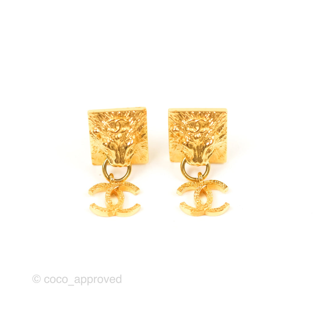 Chanel Lion CC Drop Ear Clip Gold Tone 22A