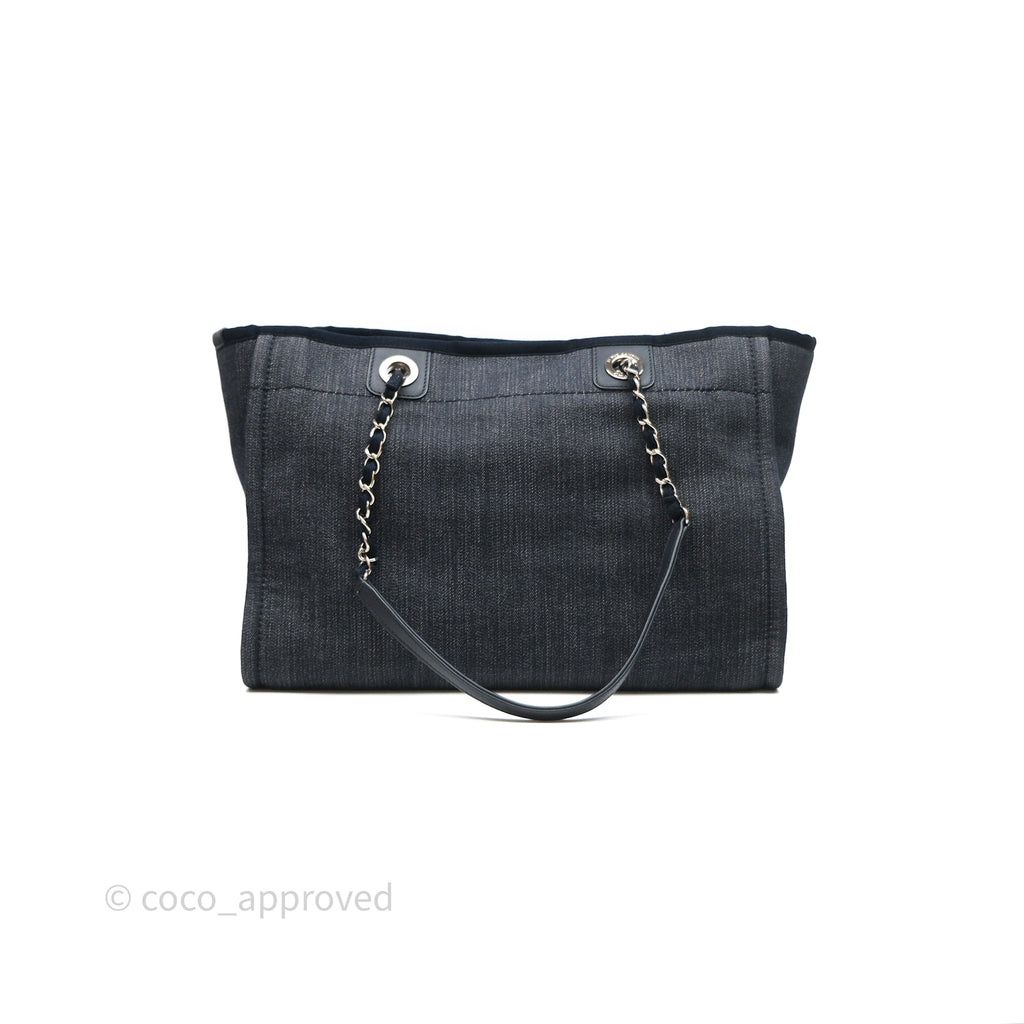 Chanel Medium Deauville Navy Canvas Silver Hardware