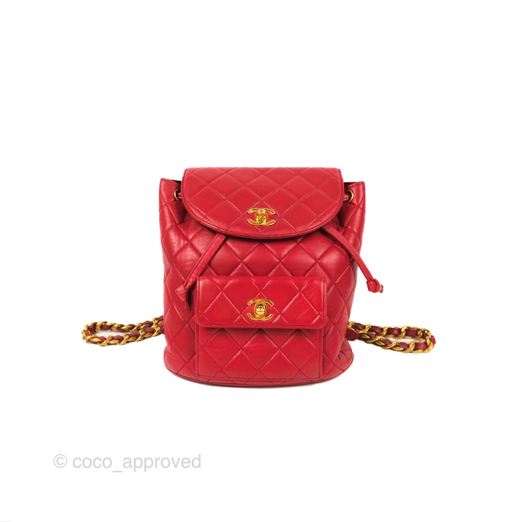 Chanel Vintage CC Duma Backpack Red Lambskin 24K Gold Hardware