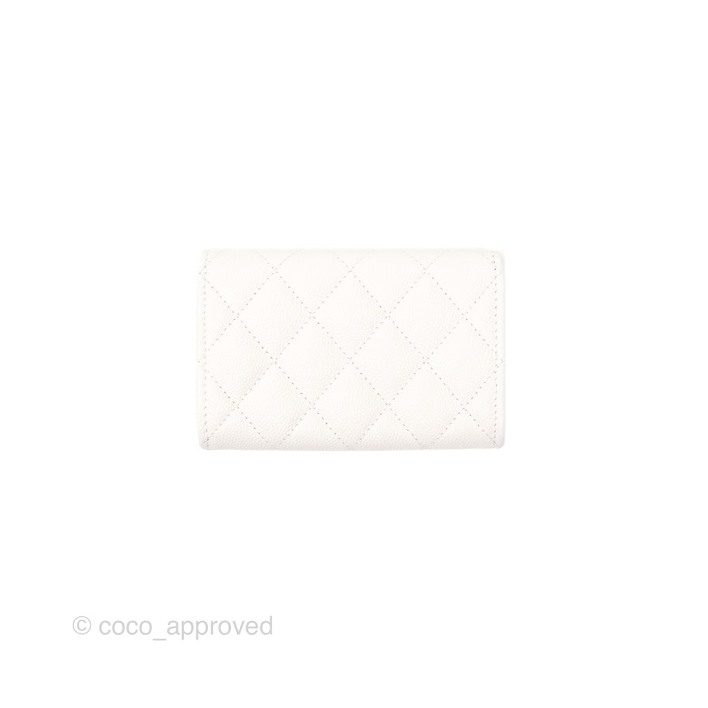 Chanel CC Resin Stone Flap Card Holder White Caviar