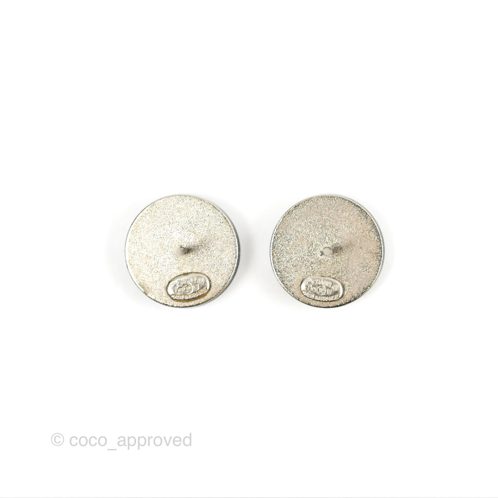 Chanel CC Resin Round Earrings White/ Silver Tone 05V