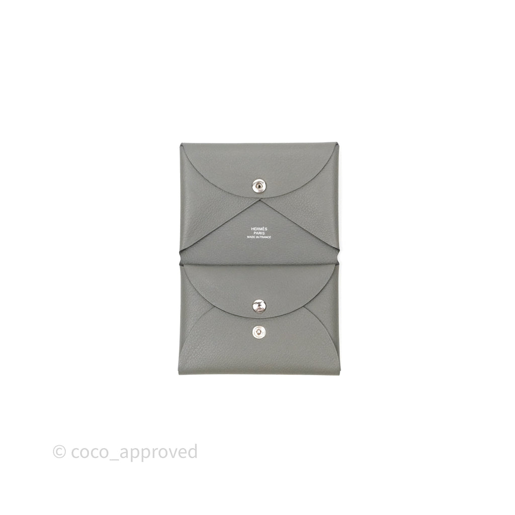 Hermès Calvi Duo Compact Card Holder Gris Meyer 0L Evercolor Palladium Hardware