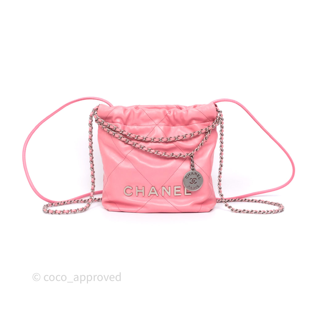 Chanel 22 Mini Bag Pink Shiny Crumpled Calfskin Matte Silver Hardware